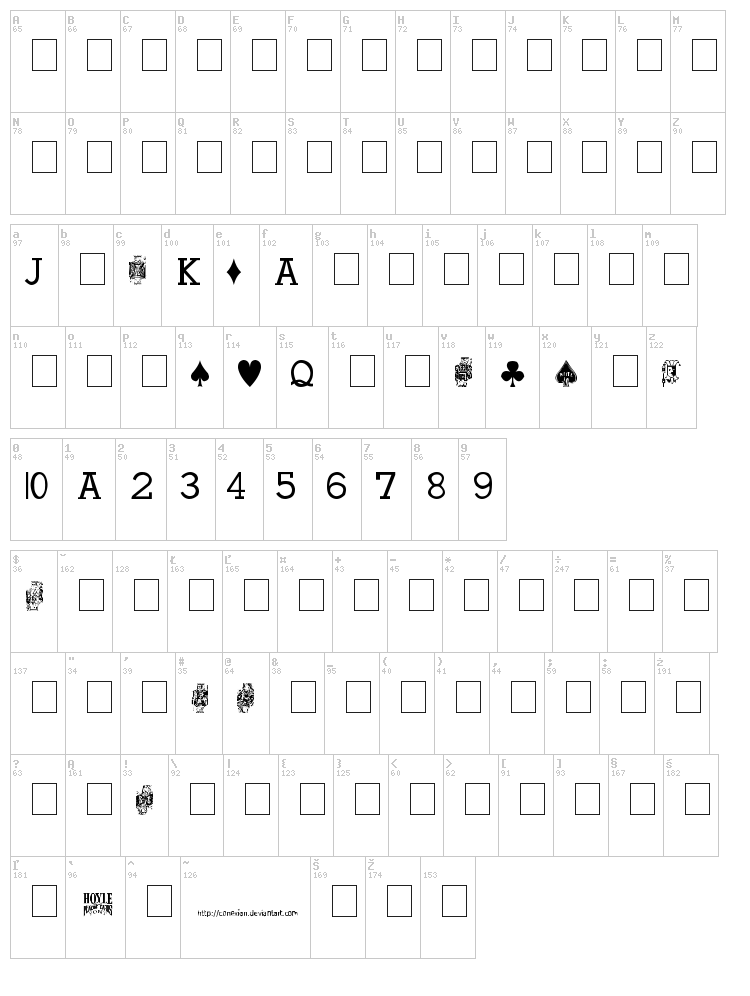 Hoyle Playing Cards font map